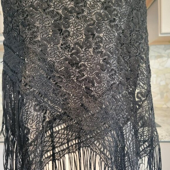 Black Fringe Shawl with sparkles 42x44, Sassy! - Picture 7 of 10